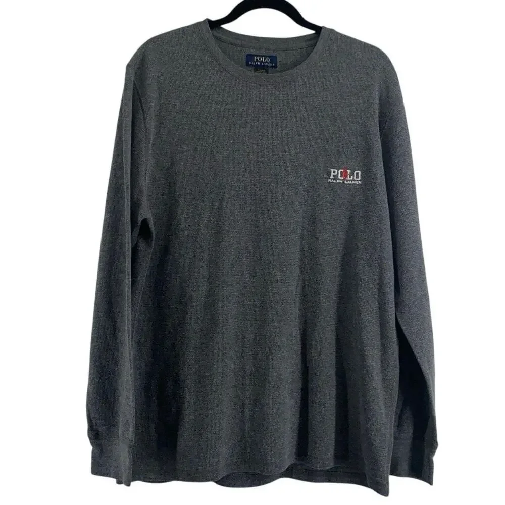 Polo Ralph Lauren Men's Grey Logo Crew-Neck Waffle Knit Sleep T-Shirt XL